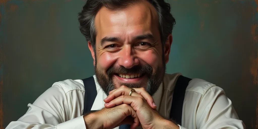 a man with a beard and a tie is smiling for the camera with his hands folded in front of him, Edward
