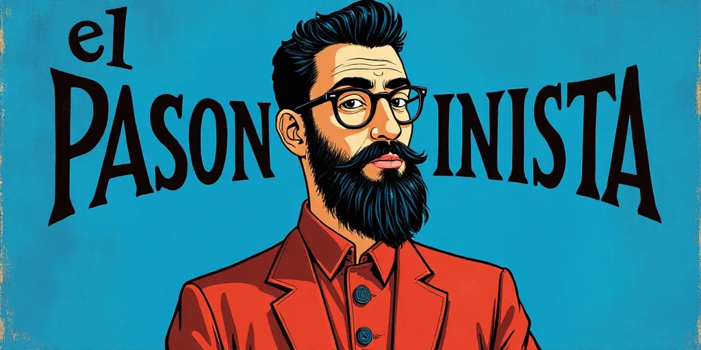 a man with a beard and glasses standing in front of a blue background with the words, el pasonista,