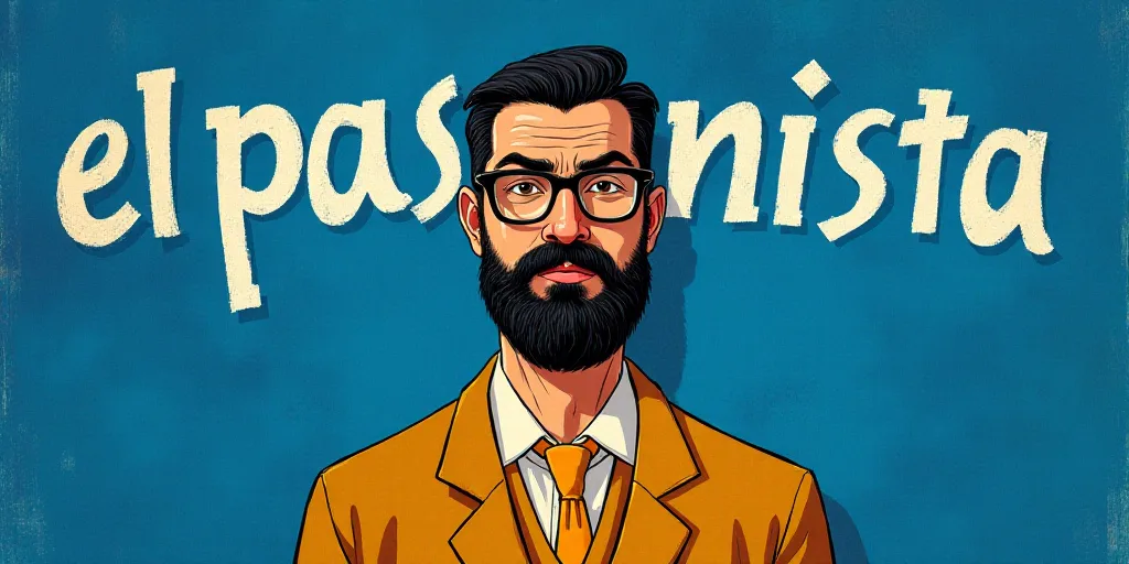 a man with a beard and glasses standing in front of a blue background with the words, el pasonista,