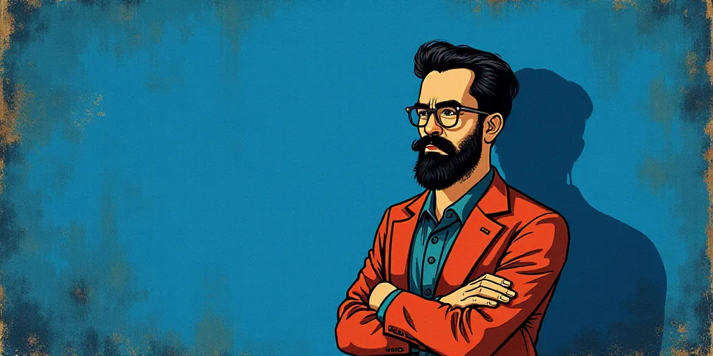 a man with a beard and glasses standing in front of a blue background with the words, el pasonista,