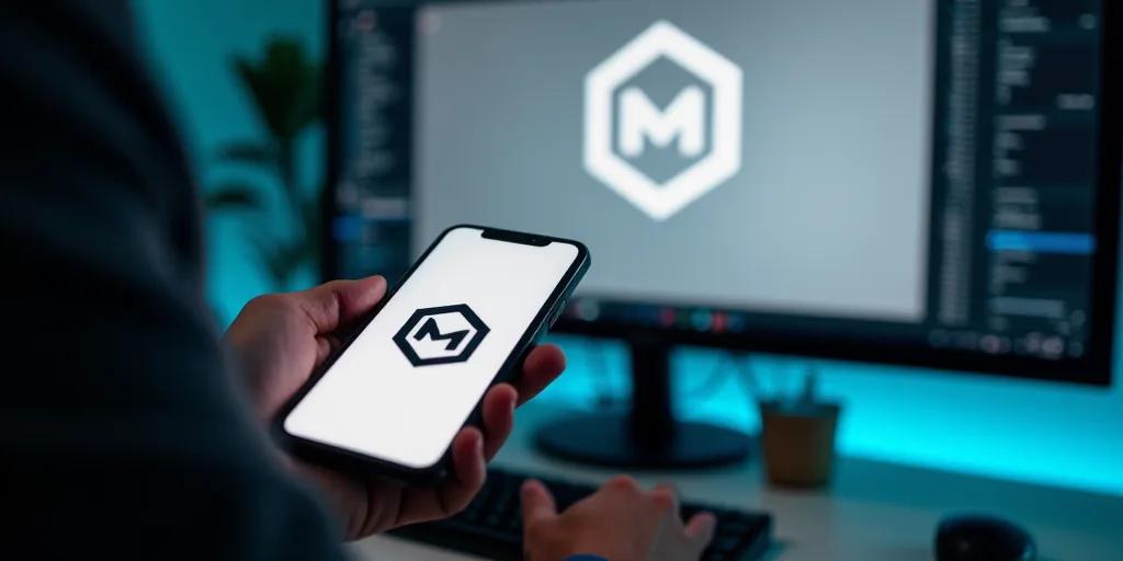 a person holding a cell phone with a logo on it in front of a computer screen with a logo on it, Car