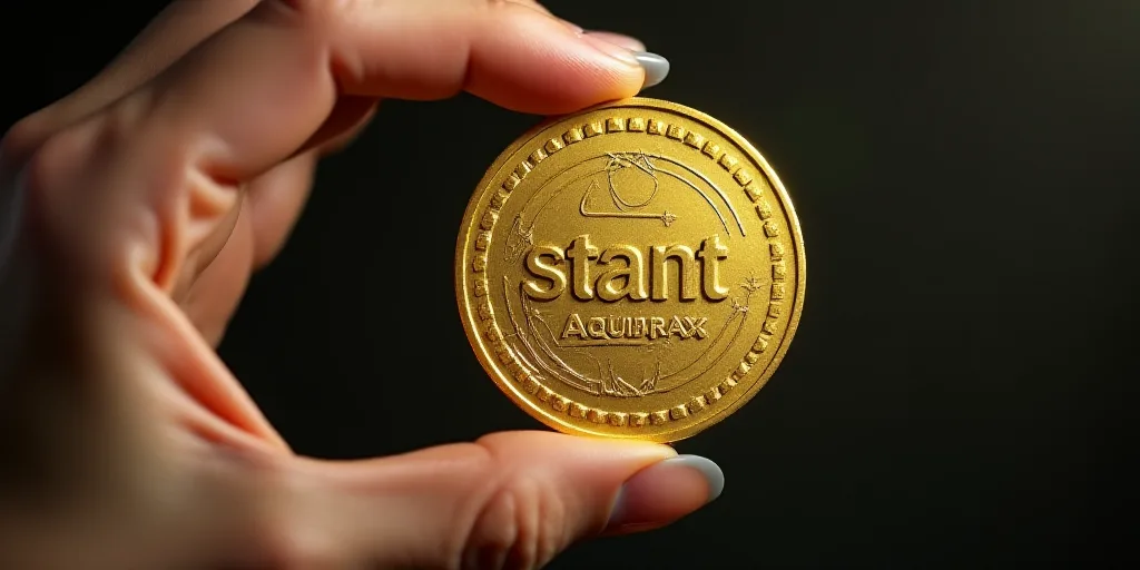 a person holding a coin in their hand with the word, start on it and a hand holding a coin, Aquirax