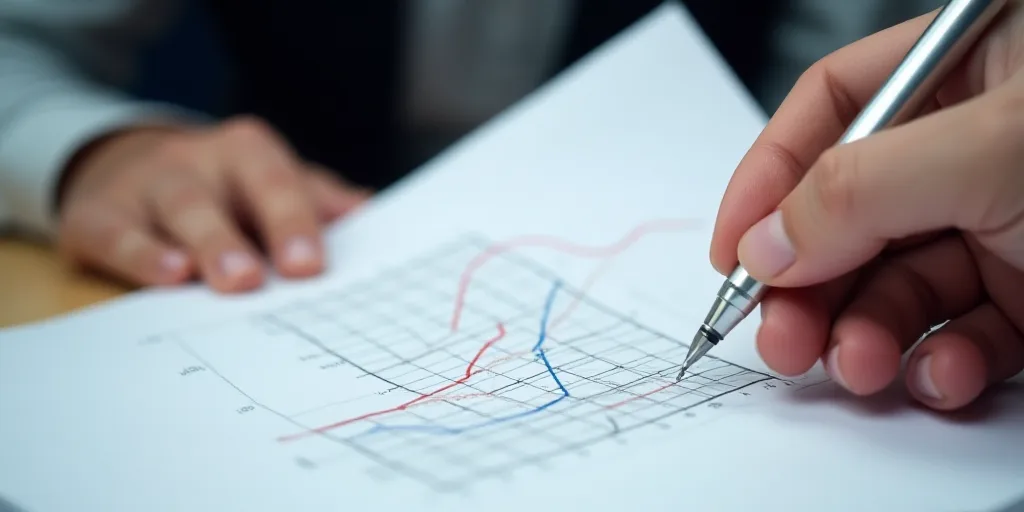 a person holding a piece of paper with a graph on it and a hand holding it with a pen, Andries Stock