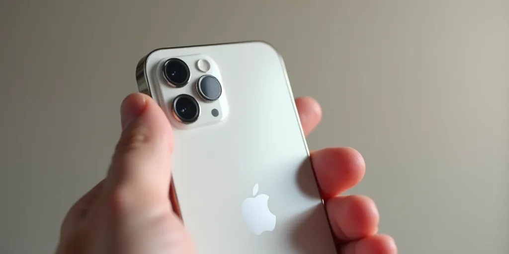 a person holding a white iphone in their hand with a camera on it's back side and a camera on the fr