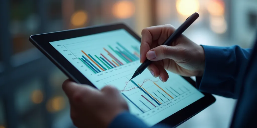 a person is using a tablet with a chart on it and a pen in their hand, and a tablet with a chart on