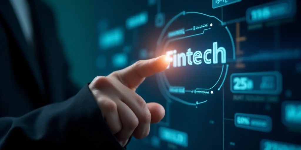 a person touching a button on a touch screen with a finger in it that says fintech on it, Andries St