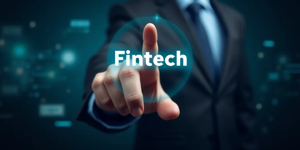 a person touching a button on a touch screen with a finger in it that says fintech on it, Andries St