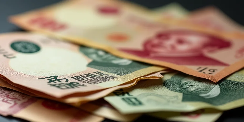 a pile of chinese money with chinese characters on it's sides and a few other notes on the back, Ai-