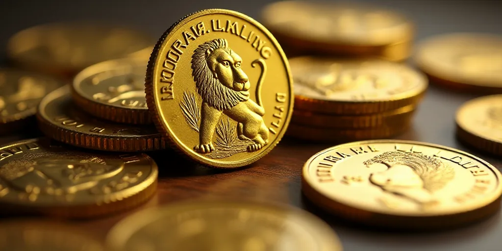 a pile of coins with a picture of a lion on the front of it and a picture of a lion on the back of t