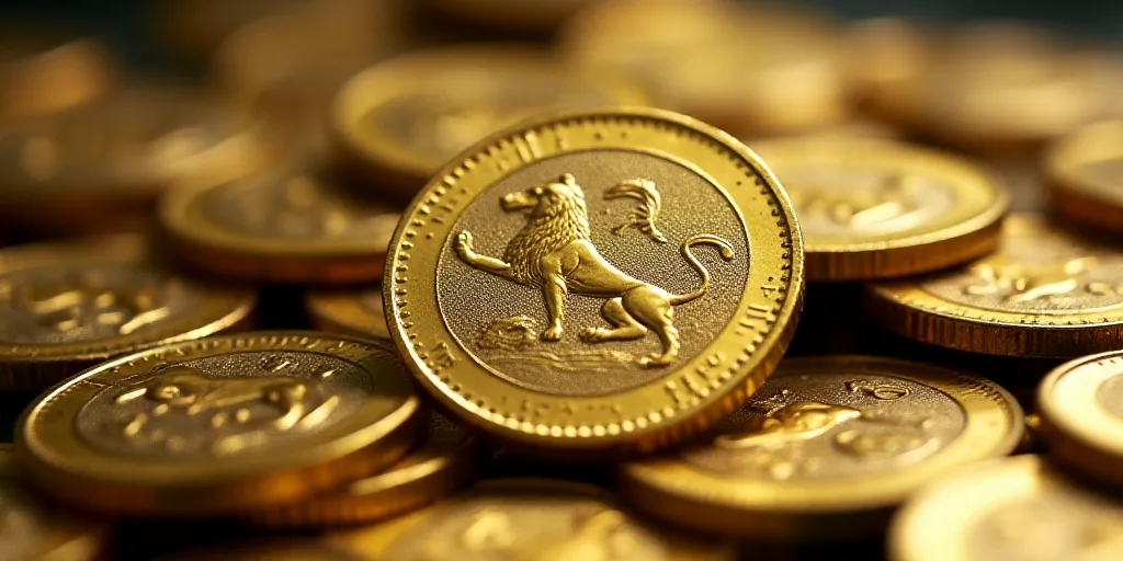 a pile of coins with a picture of a lion on the front of it and a picture of a lion on the back of t
