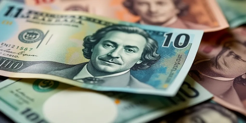 a pile of different colored bills with a picture of a man on it's face on top of them, Aquirax Uno,