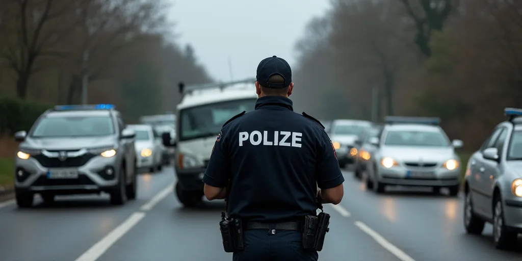 a police officer standing in front of a car that has been involved in a crash on a road with other c