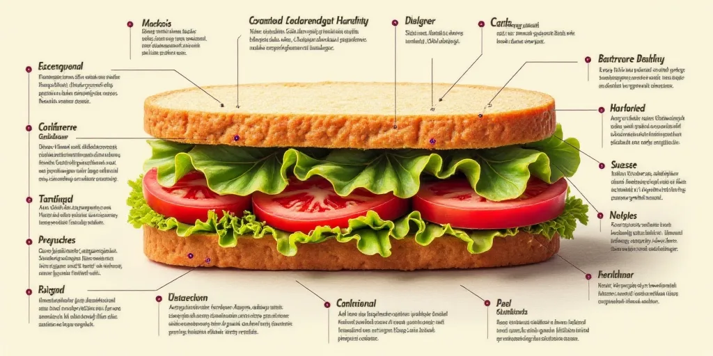 a poster describing the different ingredients in a sandwich with a description of the ingredients in