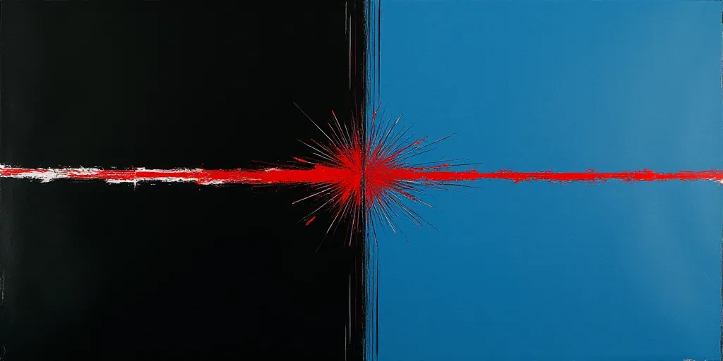 a poster with a black background and a blue background with a red and white line in the center of th