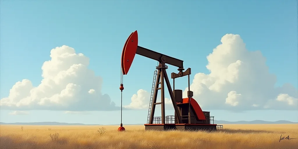 a pump jack with a sky background and a few clouds in the background, with a few clouds in the sky,
