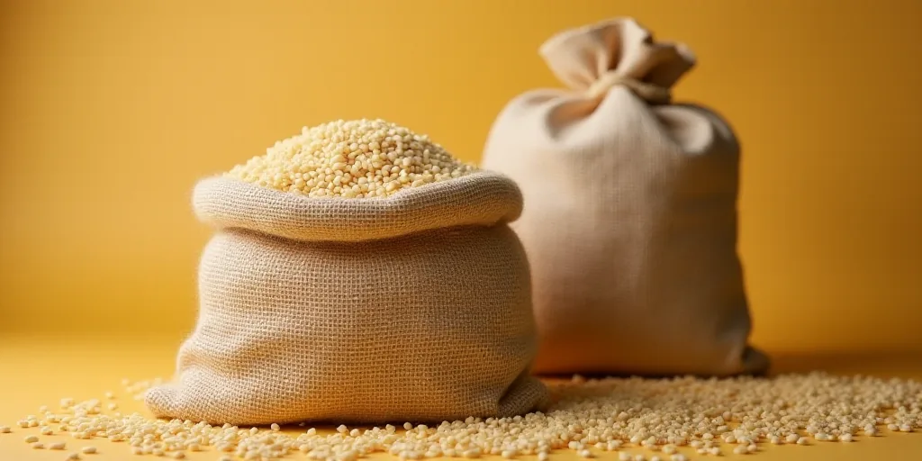 a sack of rice is shown in this image, with a sack of rice in the background, and a sack of rice in