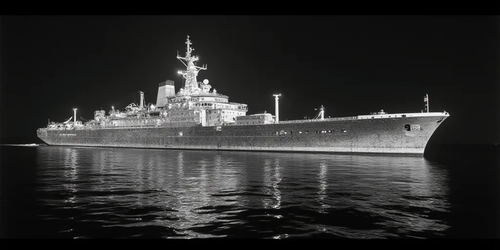 a ship is shown in a black and white photo with a caption that reads, unclassnished, Dahlov Ipcar, c