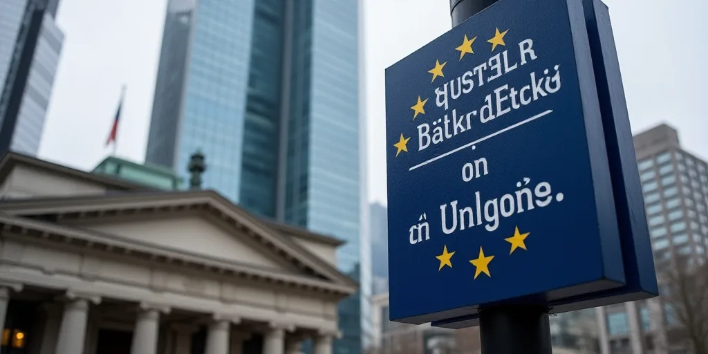 a sign for a european central bank in front of a building in the city of london, england, uk, Évari