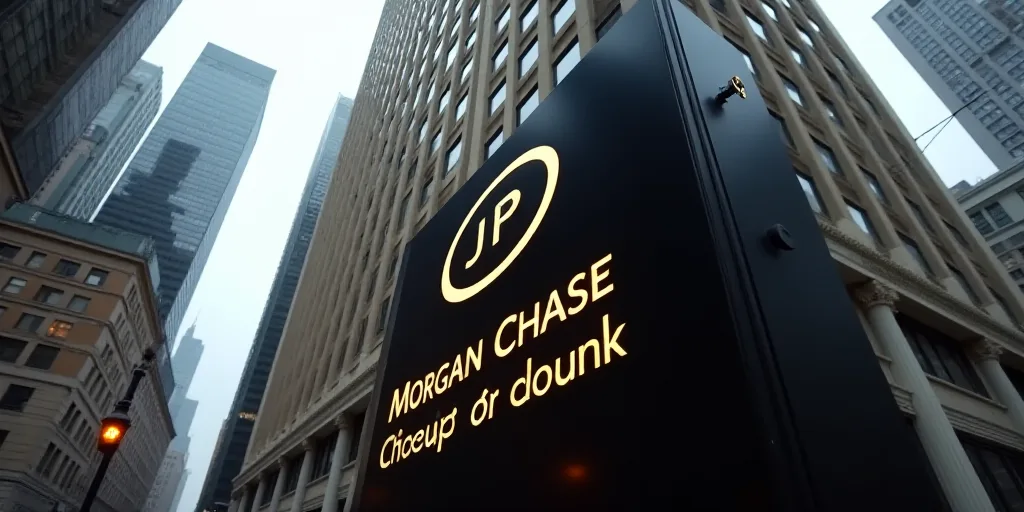 a sign for jp morgan chase group in front of a building in the city of new york city, new york, Erne