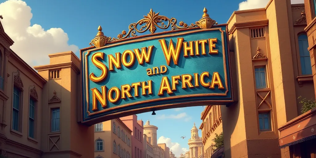 a sign for the musical snow white and the hunts of north africa on a building in the city of london,