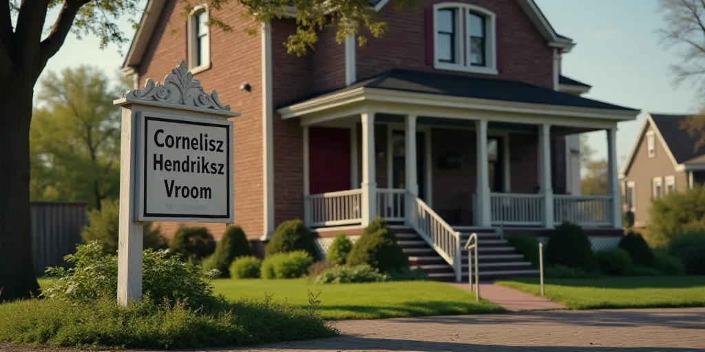 a sign is posted in front of a house with a staircase leading up to it and a sign that says,, Cornel