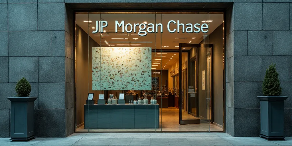a sign that says jp morgan chase on it's glass wall in a building with a glass door, Ernest Morgan,