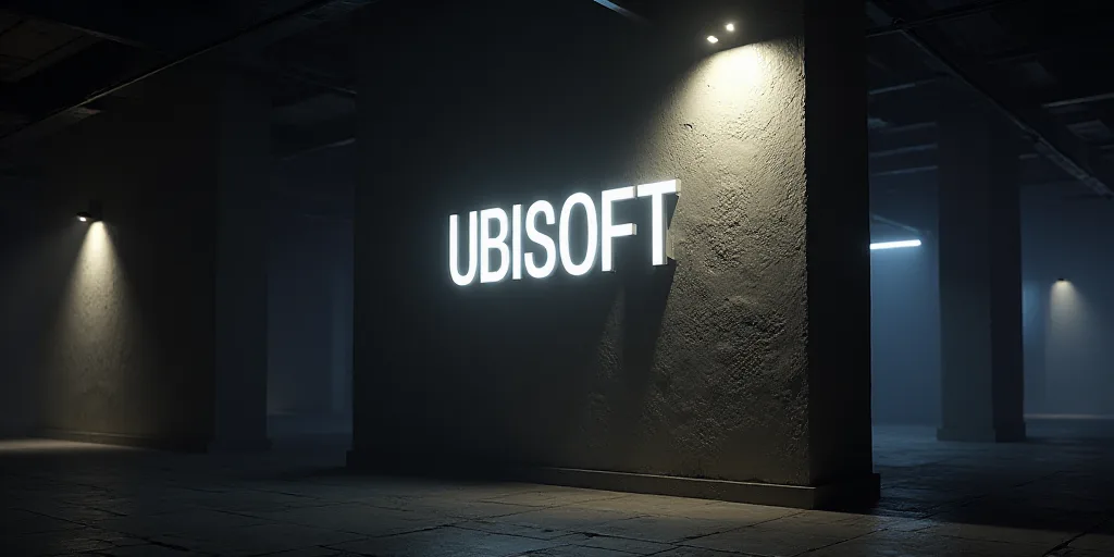 a sign that says ubisoft on it in a building with a light on it's side, Cedric Seaut (Keos Masons),