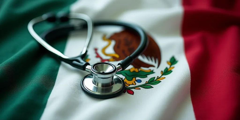 a stethoscope laying on top of a mexican flag blanket with a coat of arms on it, Aquirax Uno, photo