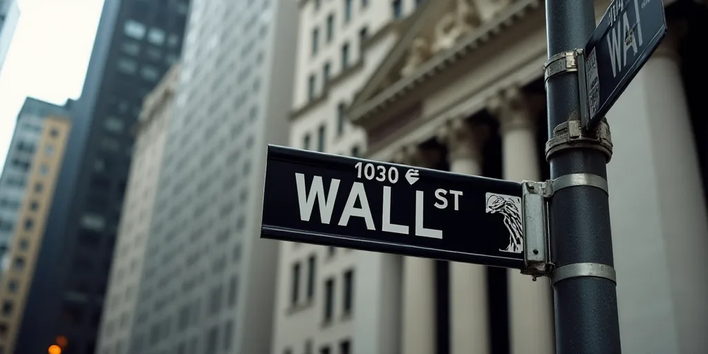 a street sign that is on the side of a building that says wall street and new york stock exchange, A