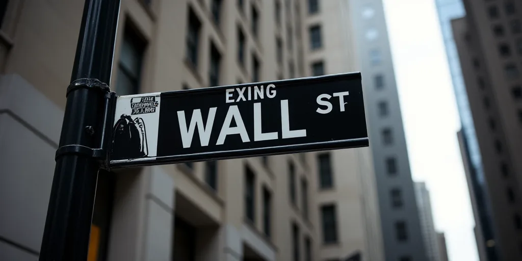 a street sign that is on the side of a building that says wall street and new york stock exchange, A