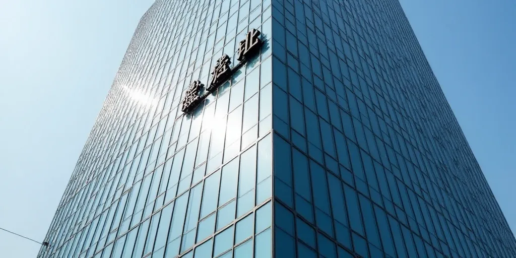 a tall building with a sign on the side of it that says, the company is in the city, Cao Zhibai, sha