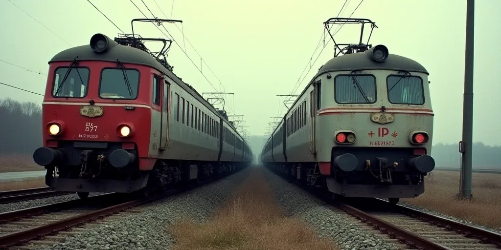 a train that is sitting on the tracks next to another train that is on the tracks and one of the car