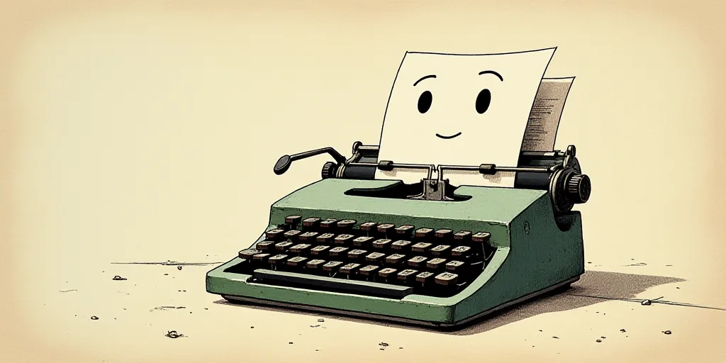 a typewriter with a face drawn on it and a caption for the words opinion and a question, Edward Otho