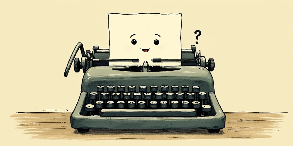 a typewriter with a face drawn on it and a caption for the words opinion and a question, Edward Otho