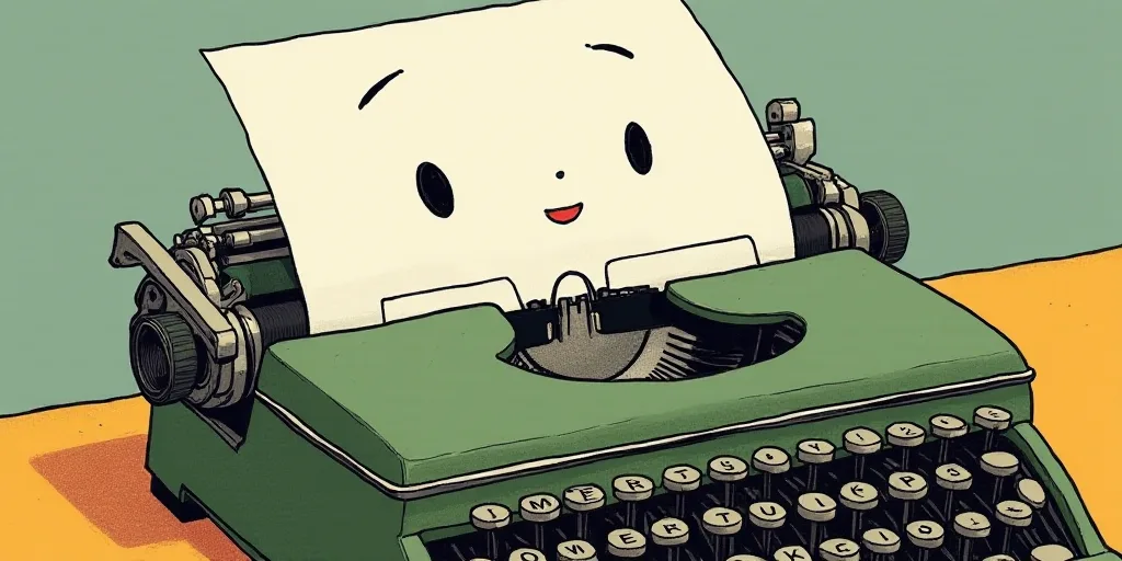 a typewriter with a face drawn on it and a caption for the words opinion and a question, Edward Otho