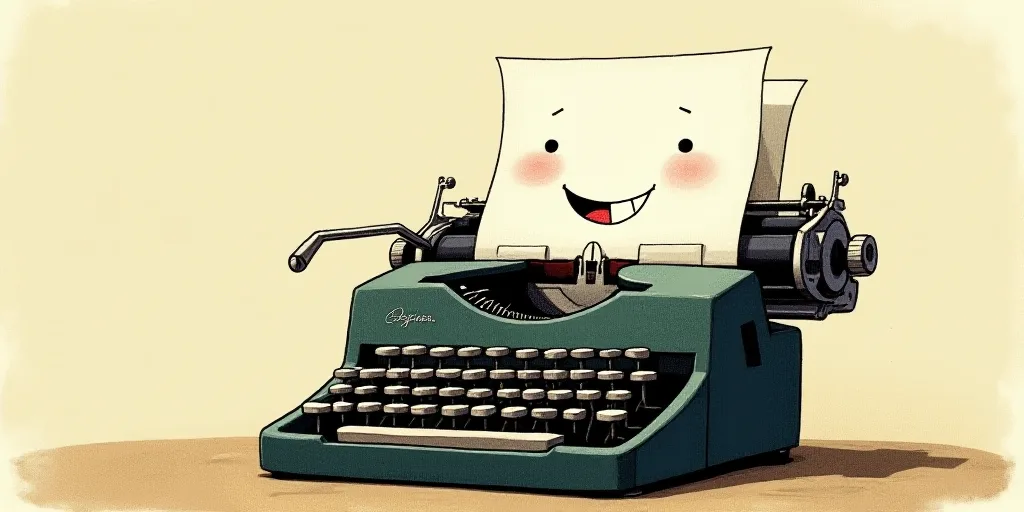 a typewriter with a face drawn on it and a caption for the words opinion and a question, Edward Otho