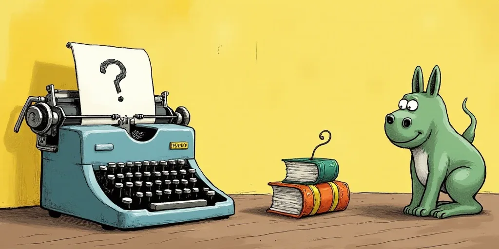 a typewriter with a face drawn on it and a caption for the words opinion and a question, Edward Otho