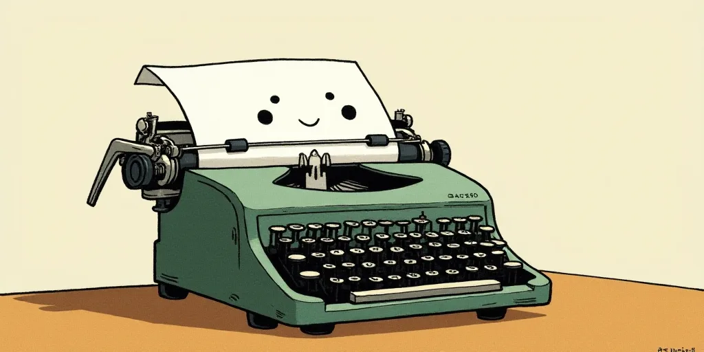 a typewriter with a face drawn on it and a caption for the words opinion and a question, Edward Otho