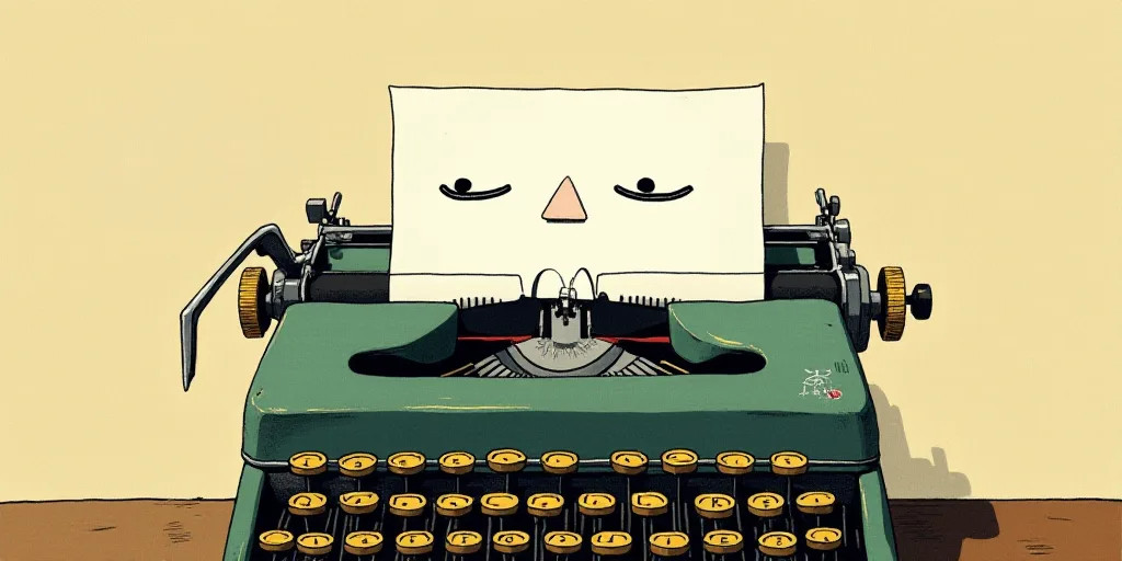 a typewriter with a face drawn on it and a caption for the words opinion and a question, Edward Otho