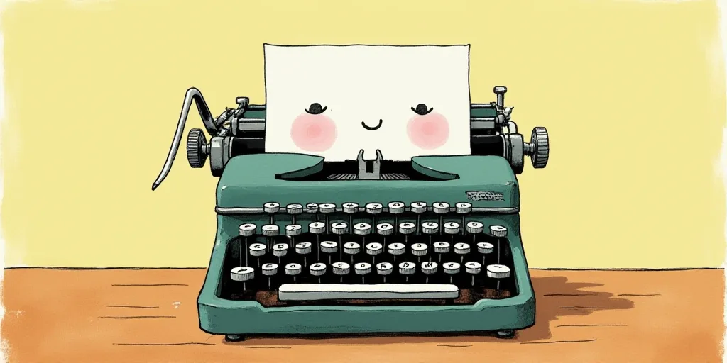 a typewriter with a face drawn on it and a caption for the words opinion and a question, Edward Otho