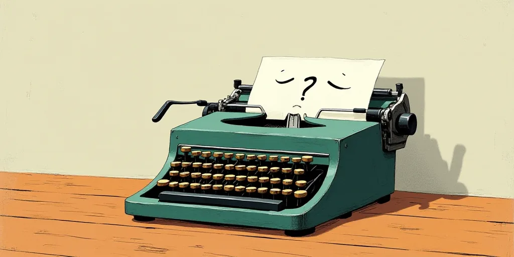 a typewriter with a face drawn on it and a caption for the words opinion and a question, Edward Otho