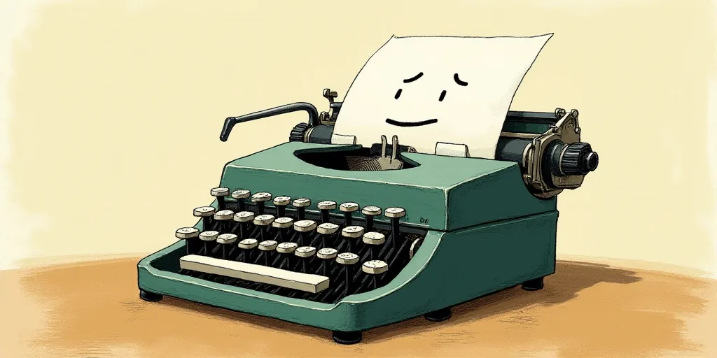 a typewriter with a face drawn on it and a caption for the words opinion and a question, Edward Otho