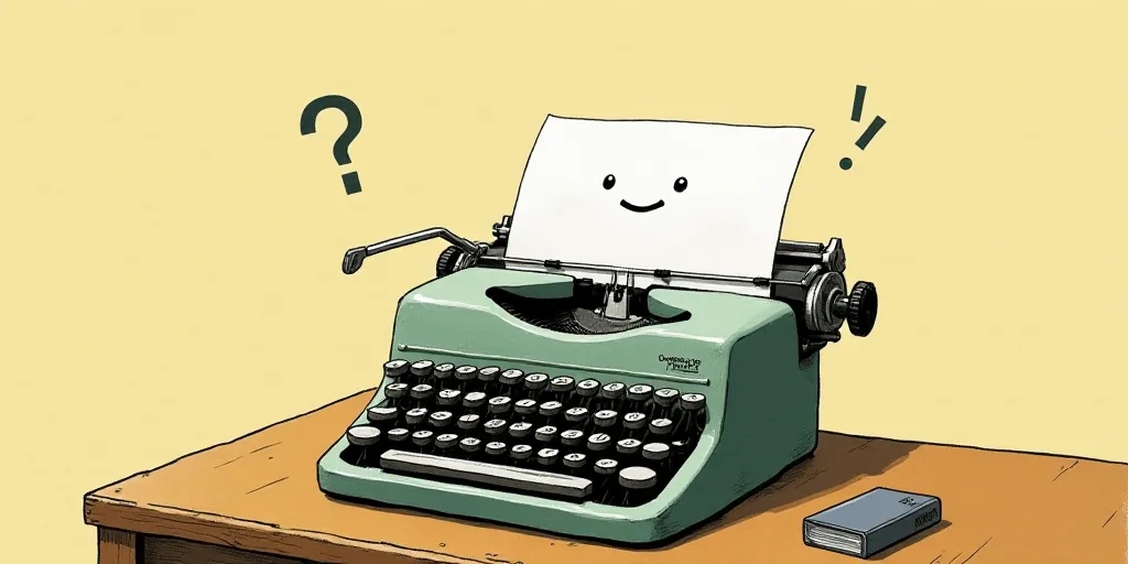 a typewriter with a face drawn on it and a caption for the words opinion and a question, Edward Otho
