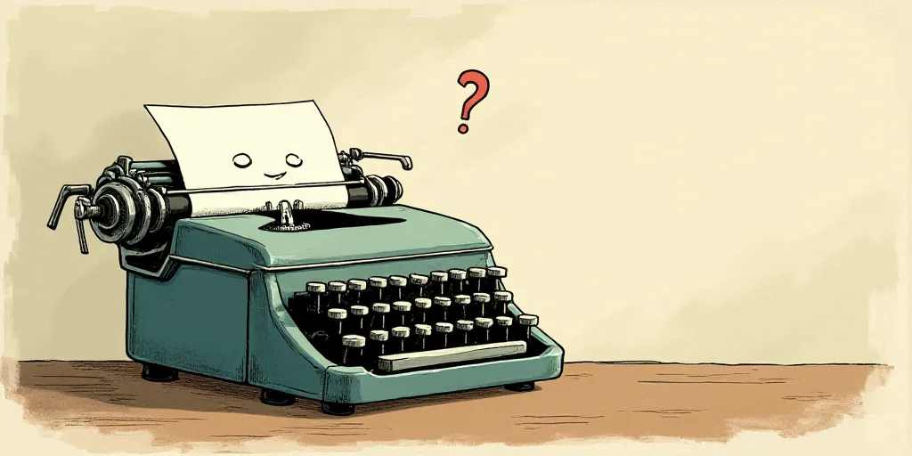 a typewriter with a face drawn on it and a caption for the words opinion and a question, Edward Otho