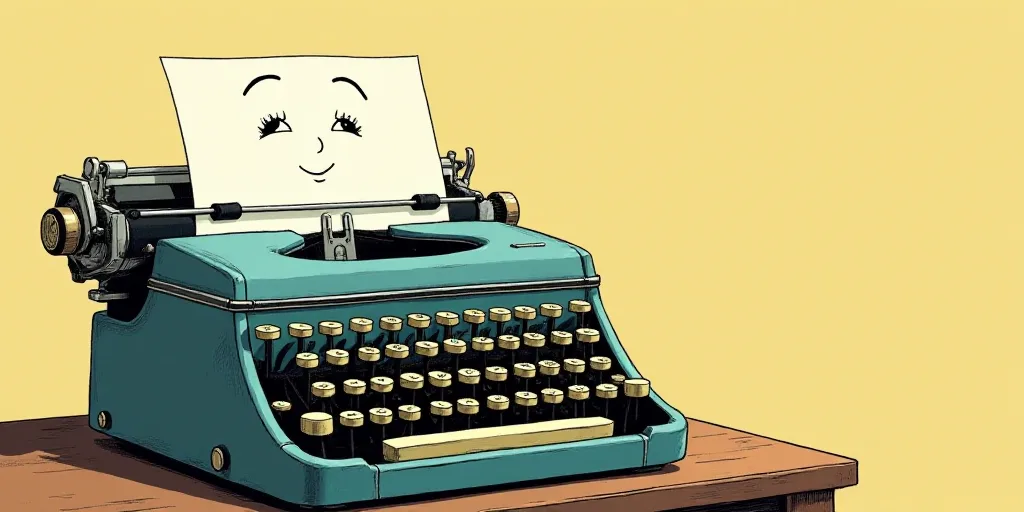 a typewriter with a face drawn on it and a caption for the words opinion and a question, Edward Otho