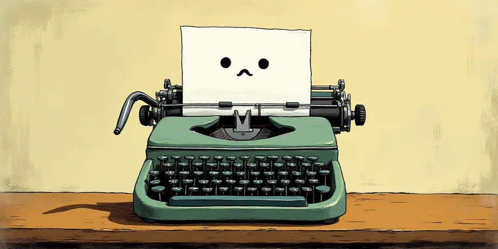a typewriter with a face drawn on it and a caption for the words opinion and a question, Edward Otho