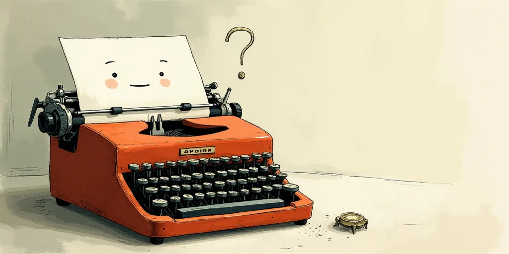 a typewriter with a face drawn on it and a caption for the words opinion and a question, Edward Otho