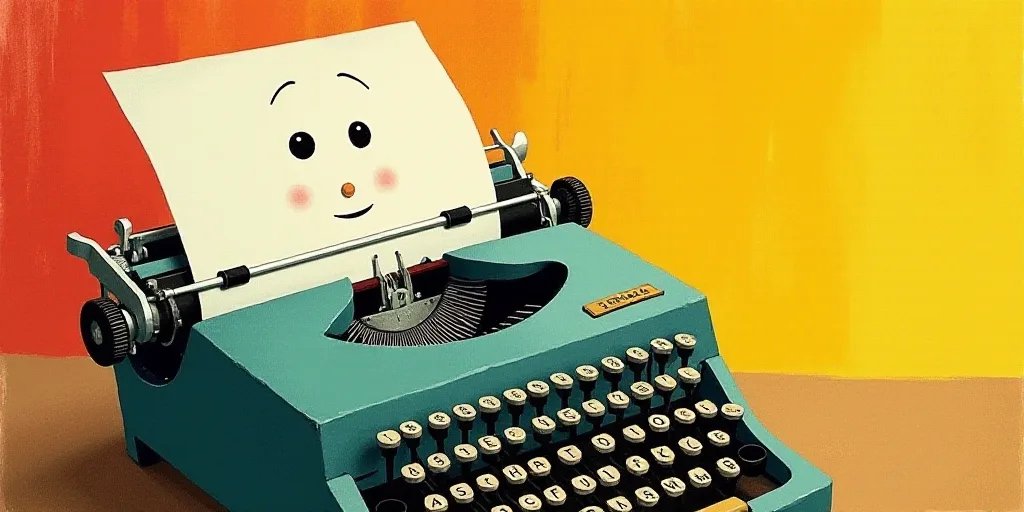 a typewriter with a face drawn on it and a caption for the words opinion and a question, Edward Otho