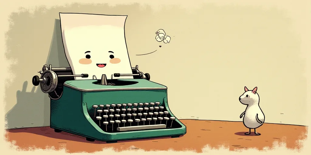 a typewriter with a face drawn on it and a caption for the words opinion and a question, Edward Otho