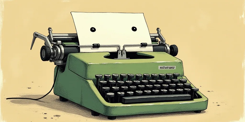a typewriter with a face drawn on it and a caption for the words opinion and a question, Edward Otho